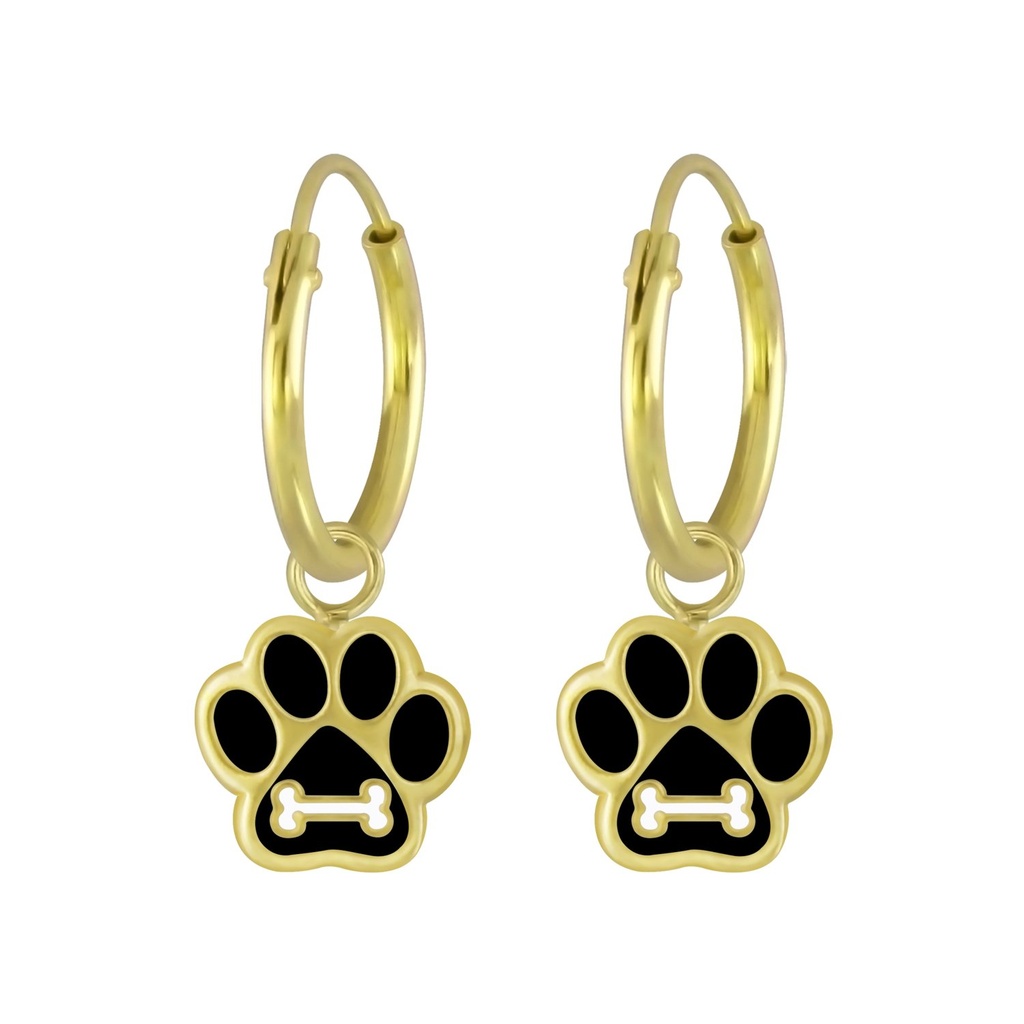 Silver Paw Print Charm Hoop Earrings