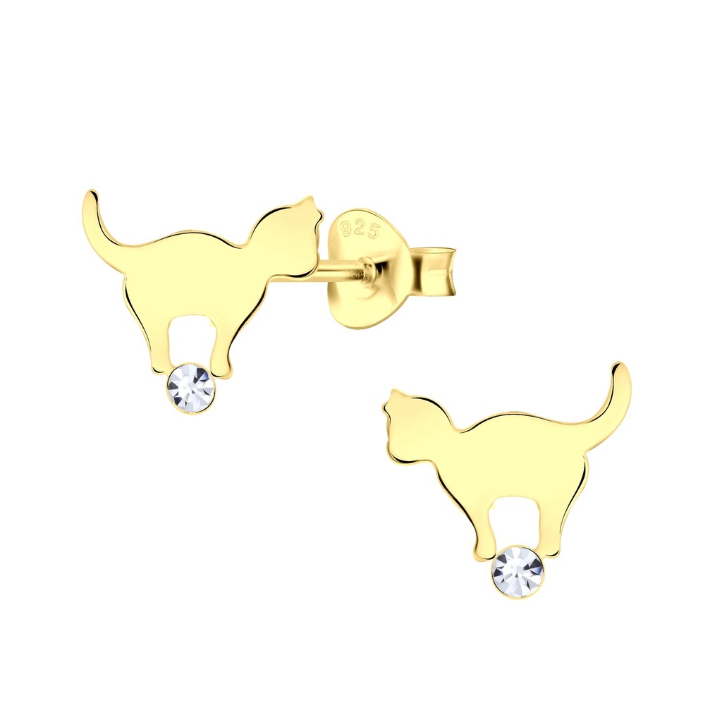 Silver Cat Stud Earrings
