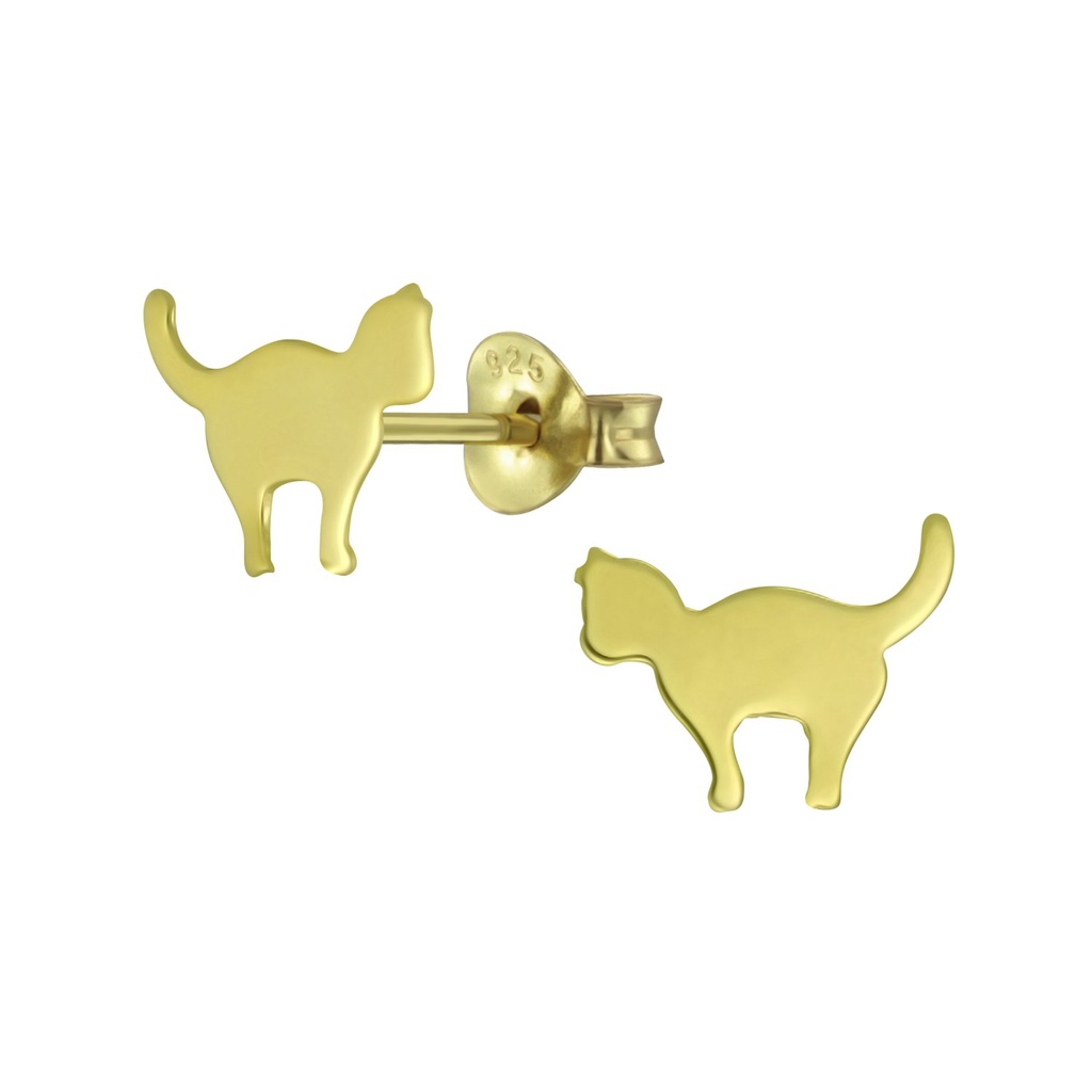 Silver Cat Stud Earrings