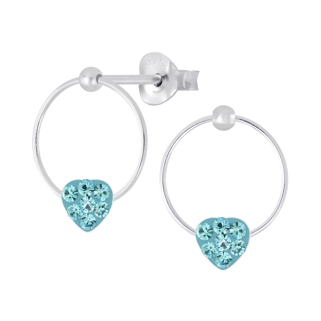 Puces d'oreilles cœur en argent cristal