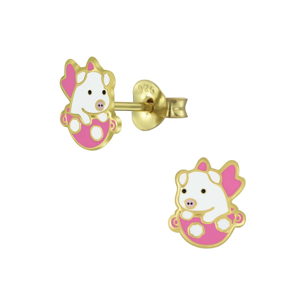 Silver Flying Pig Stud Earrings