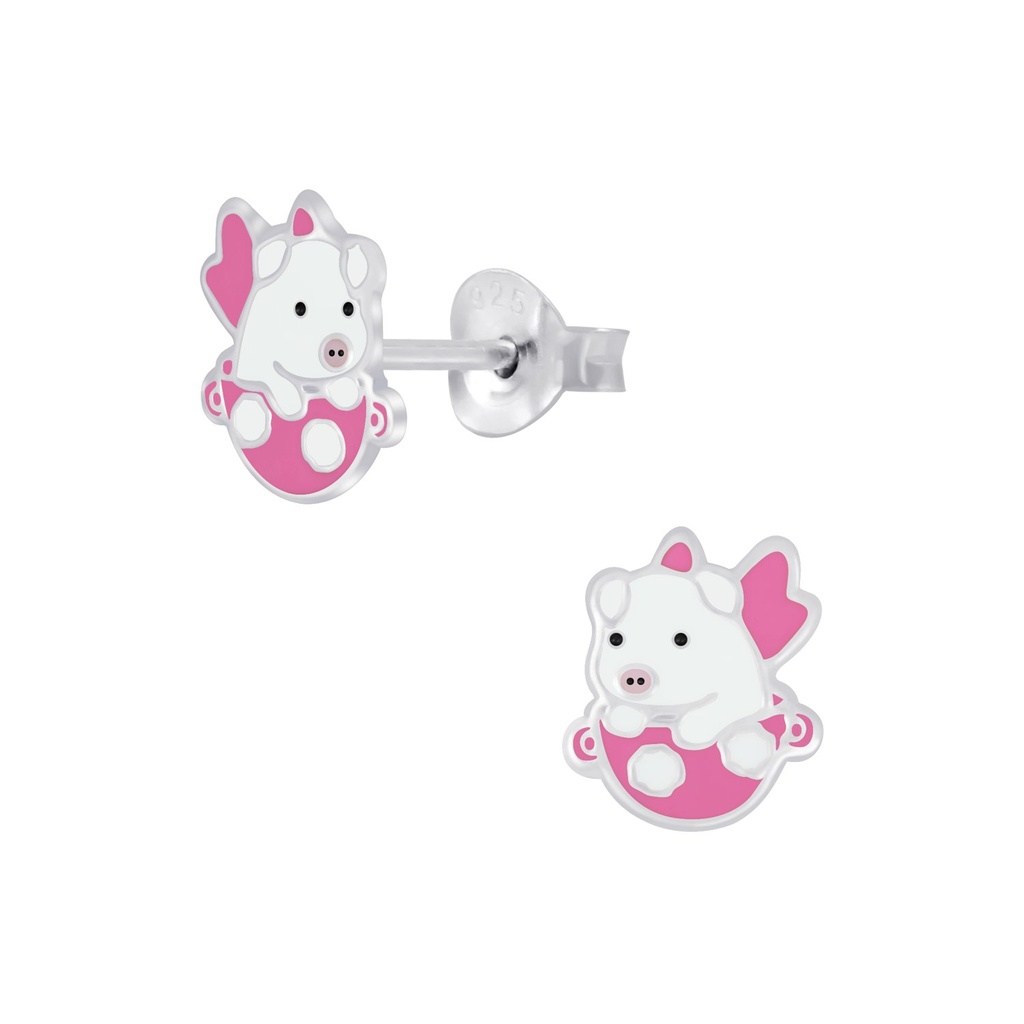 Silver Flying Pig Stud Earrings