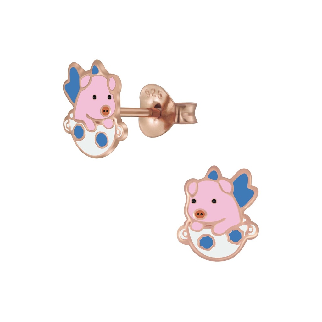 Silver Flying Pig Stud Earrings