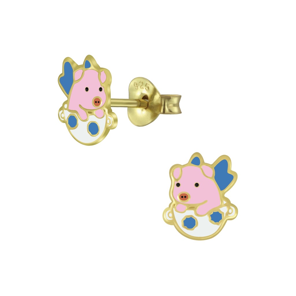 Silver Flying Pig Stud Earrings