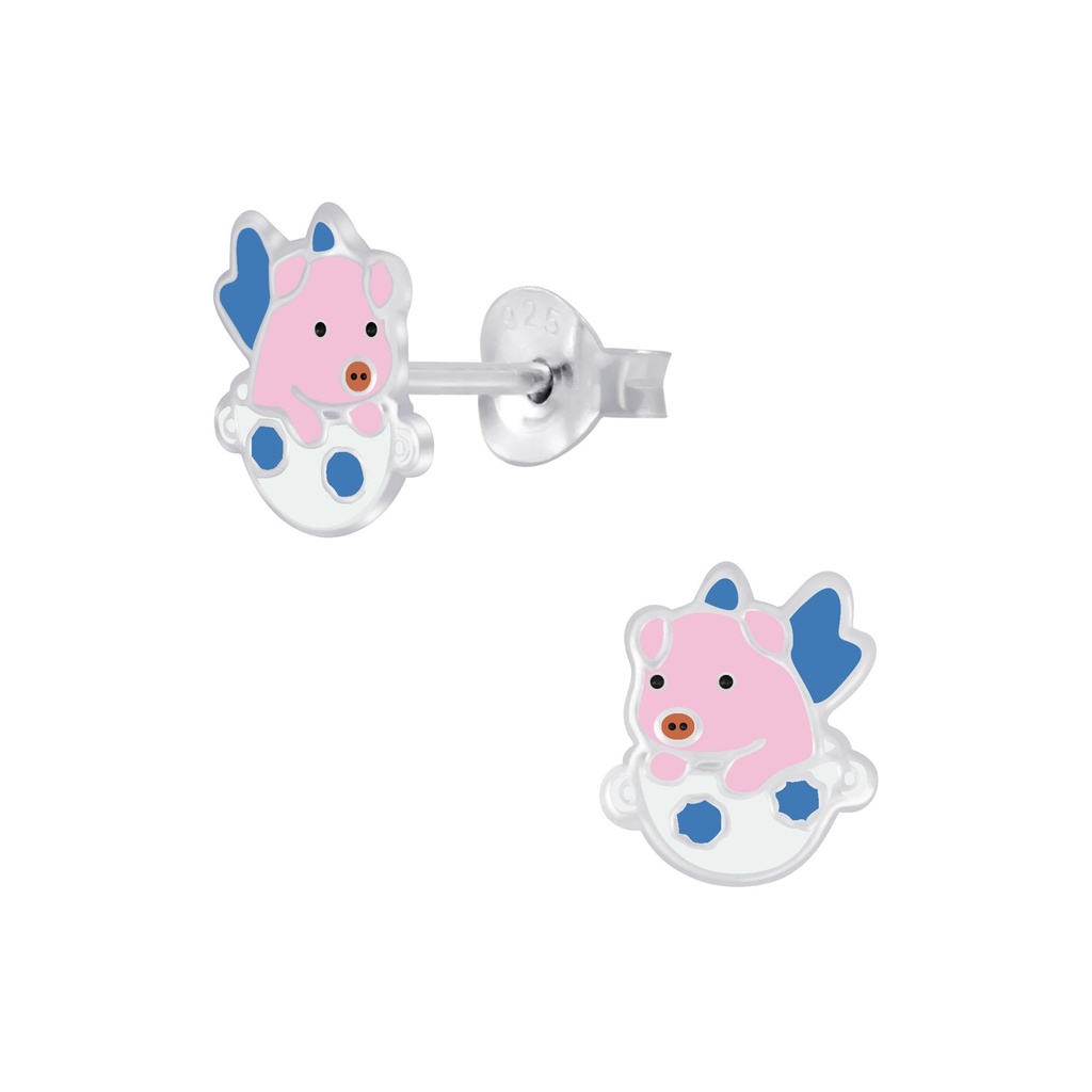 Silver Flying Pig Stud Earrings