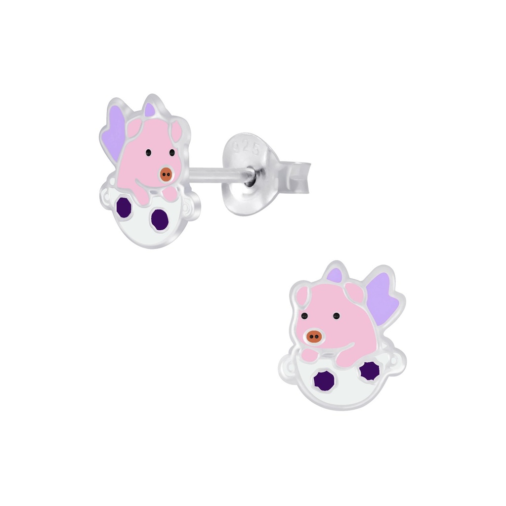 Silver Flying Pig Stud Earrings