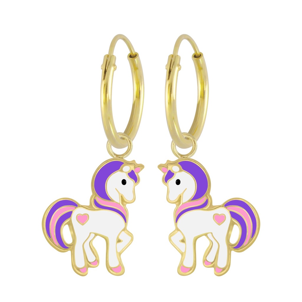 Silver Unicorn Charm Hoop Earrings