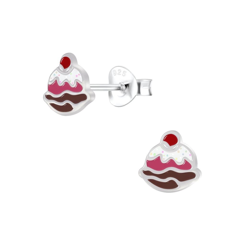 Silver Ice-cream Sundae Stud Earrings