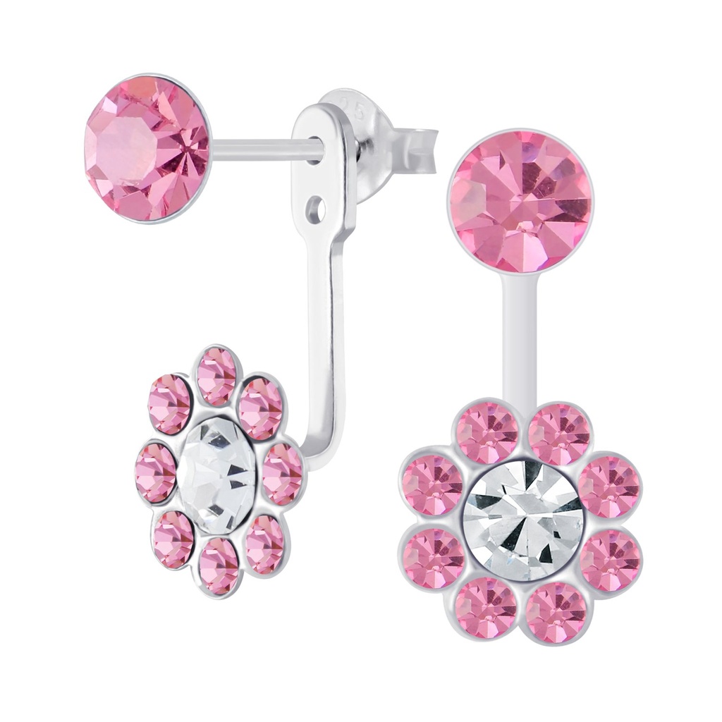 Ear jacket fleur en argent cristal