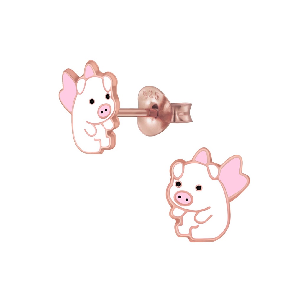 Silver Flying Pig Stud Earrings