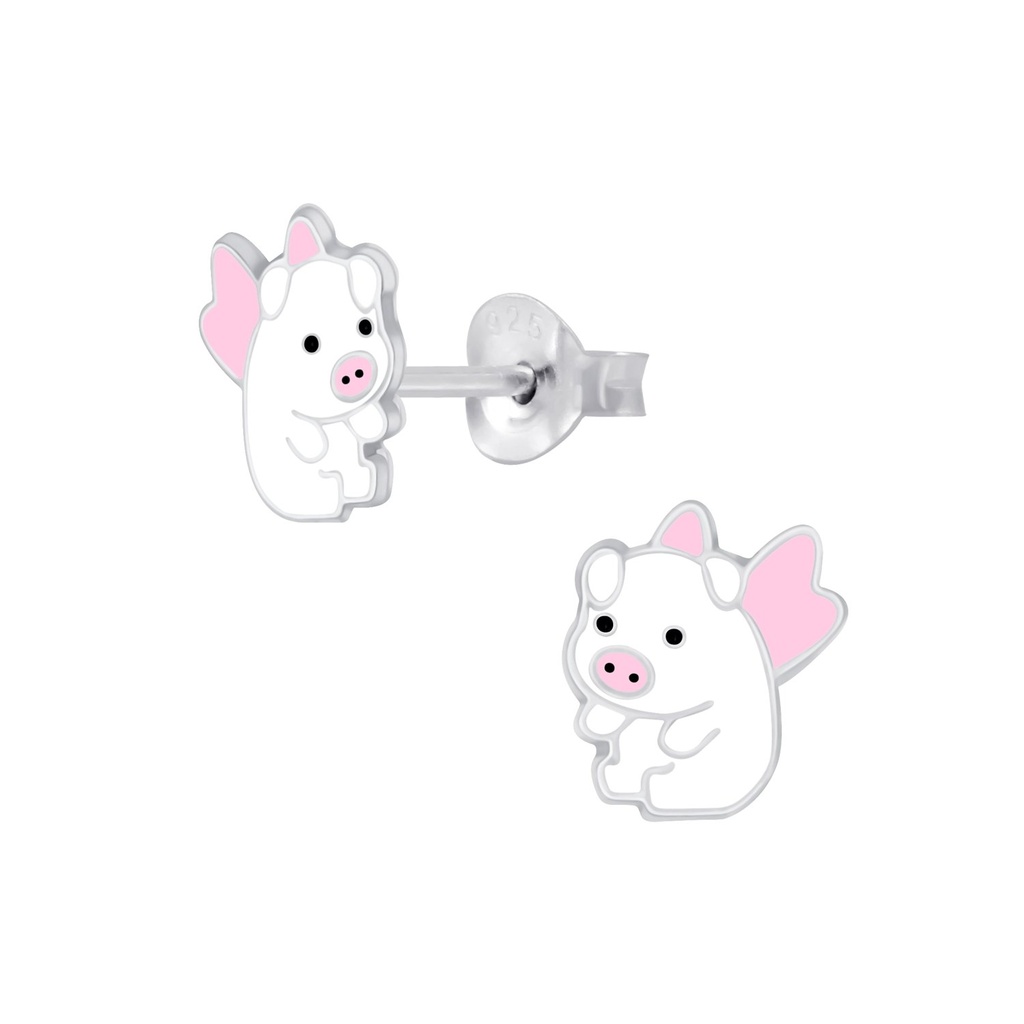 Puces d'oreilles cochon volant en argent