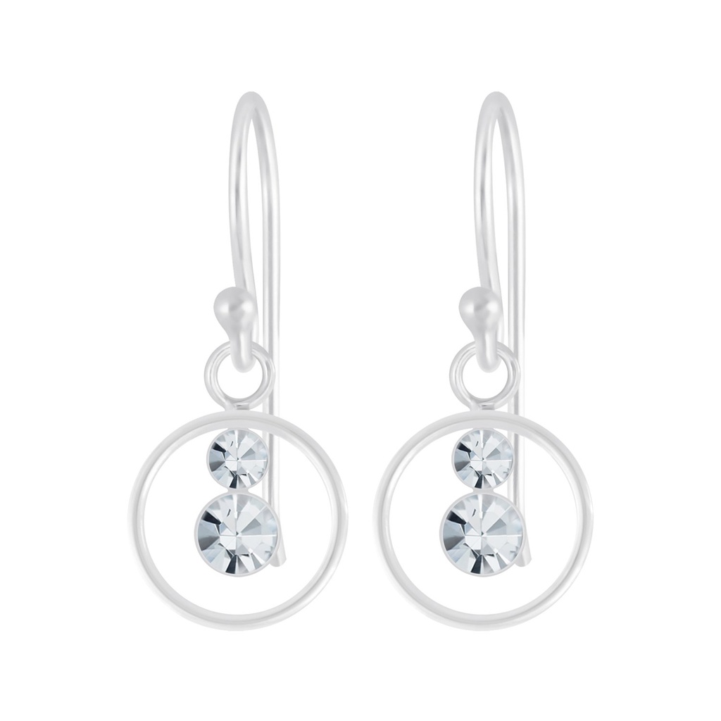 [10006732] Silver Circle Crystal Earrings