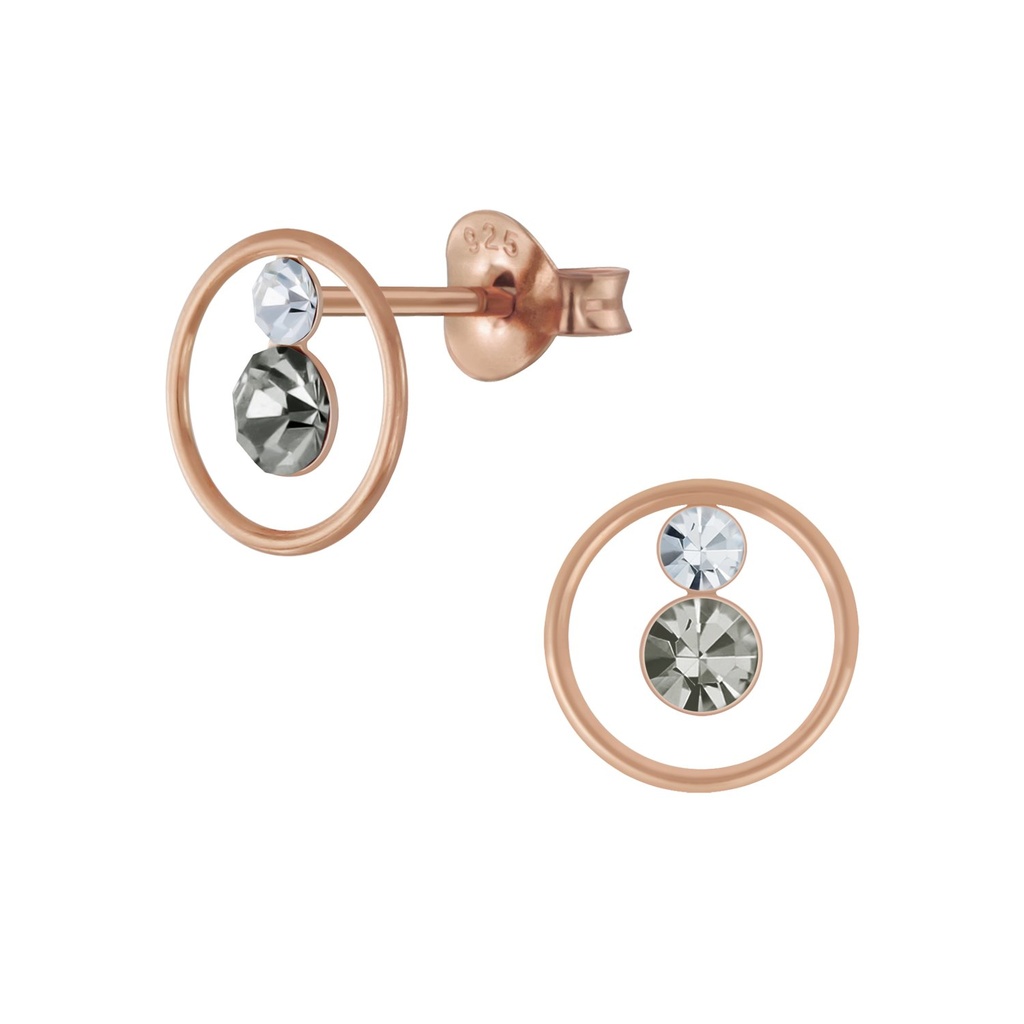 Silver Circle Crystal Stud Earrings