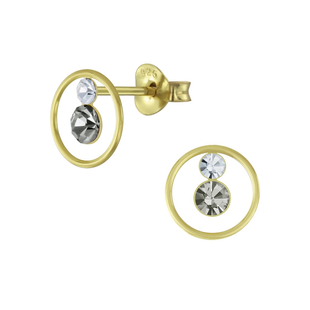 Silver Circle Crystal Stud Earrings