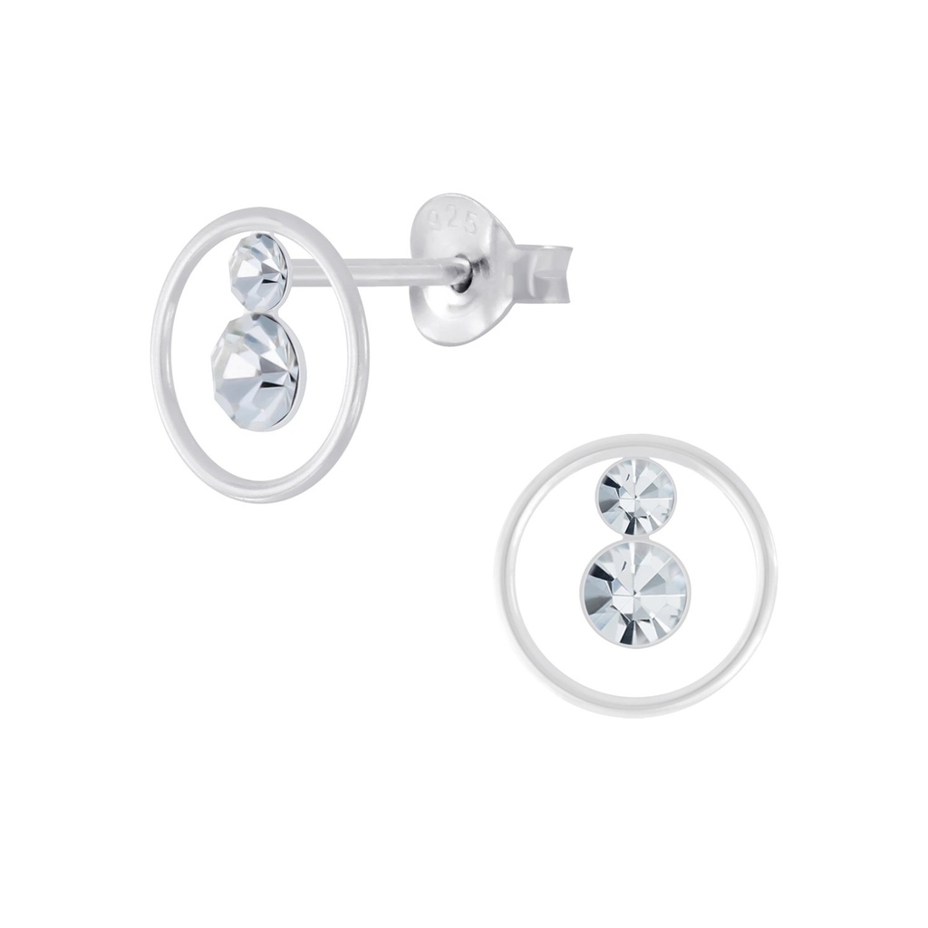 Silver Circle Crystal Stud Earrings