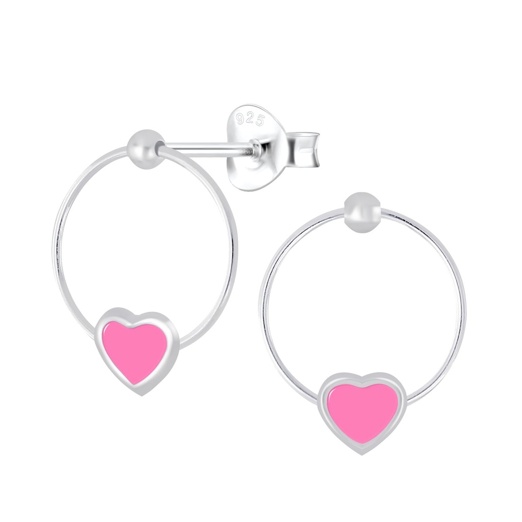 Silver Heart Wire Stud Earrings