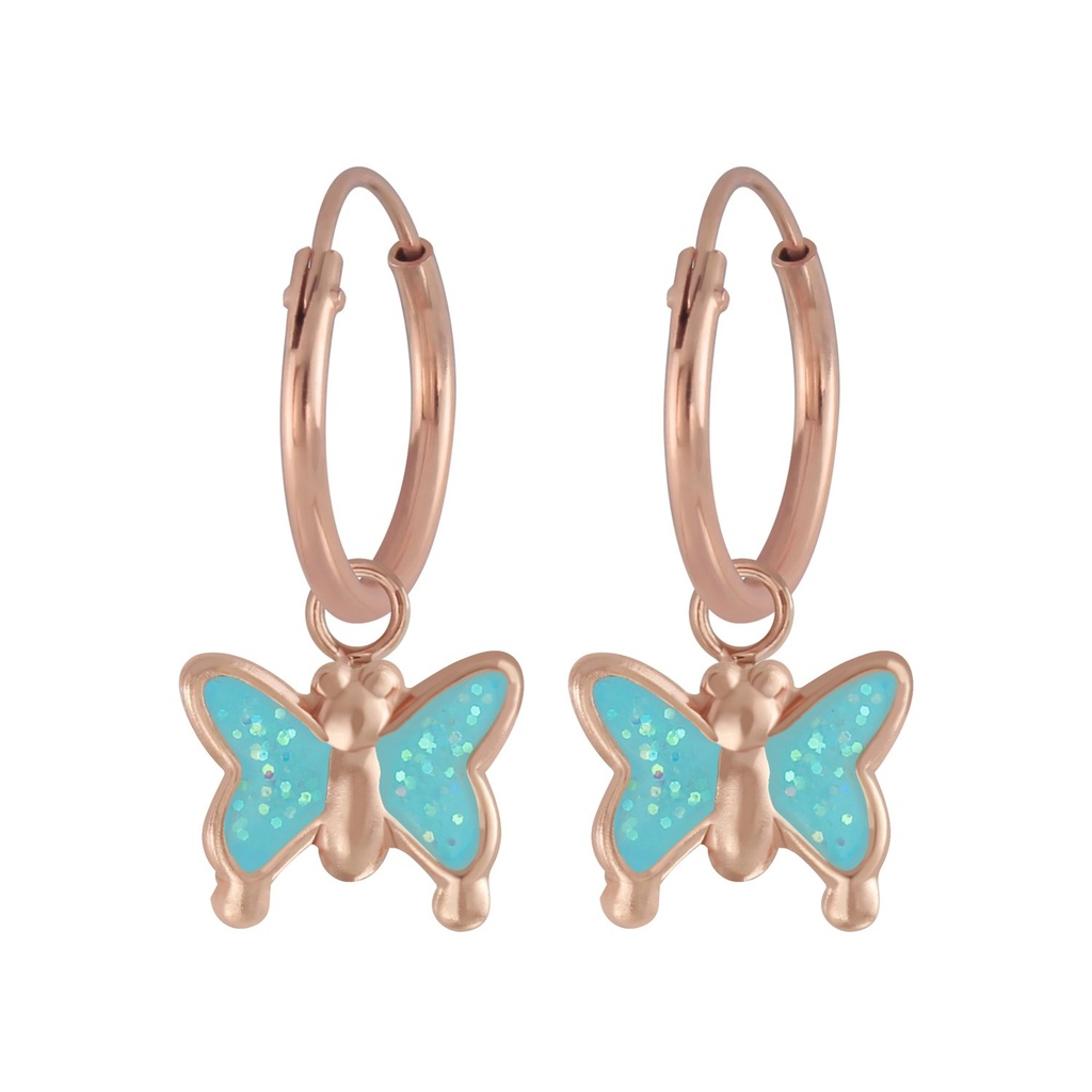 Silver Butterfly Charm Hoop Earrings