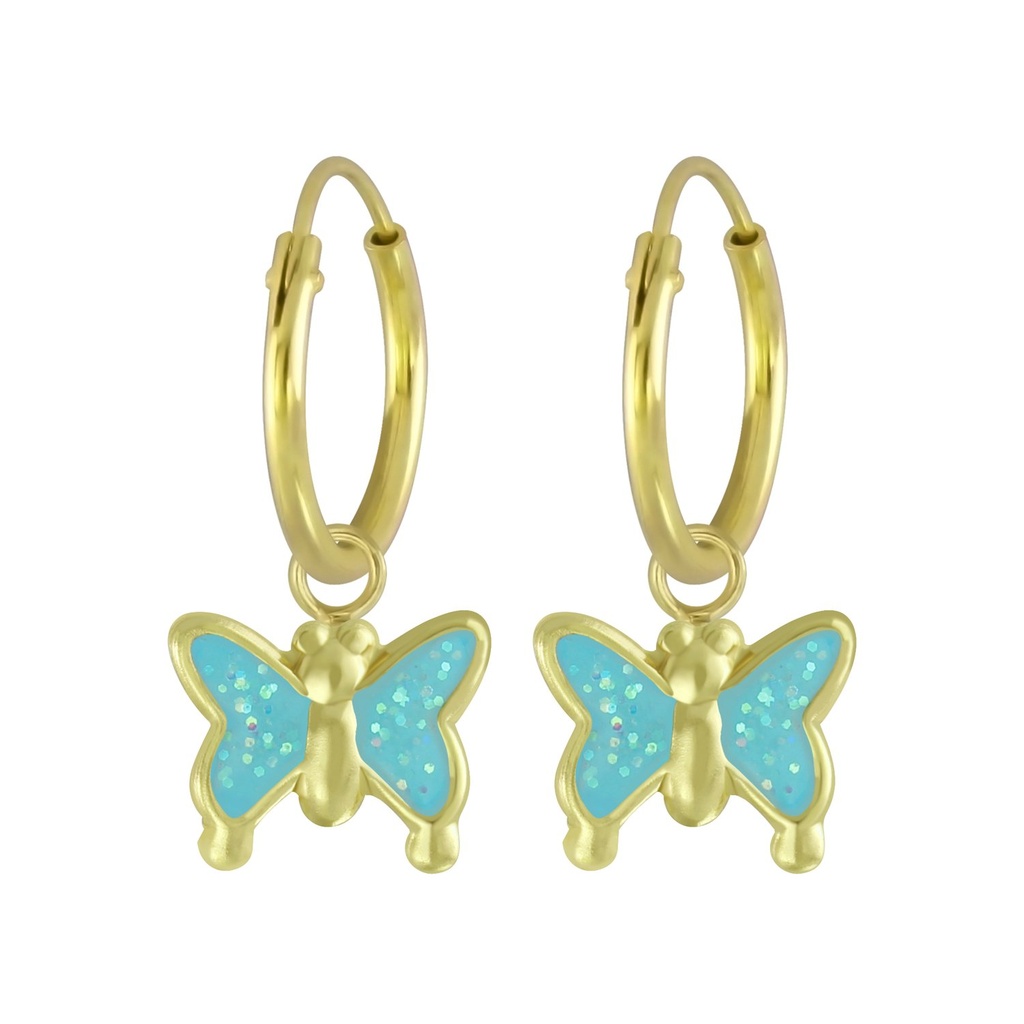 Silver Butterfly Charm Hoop Earrings