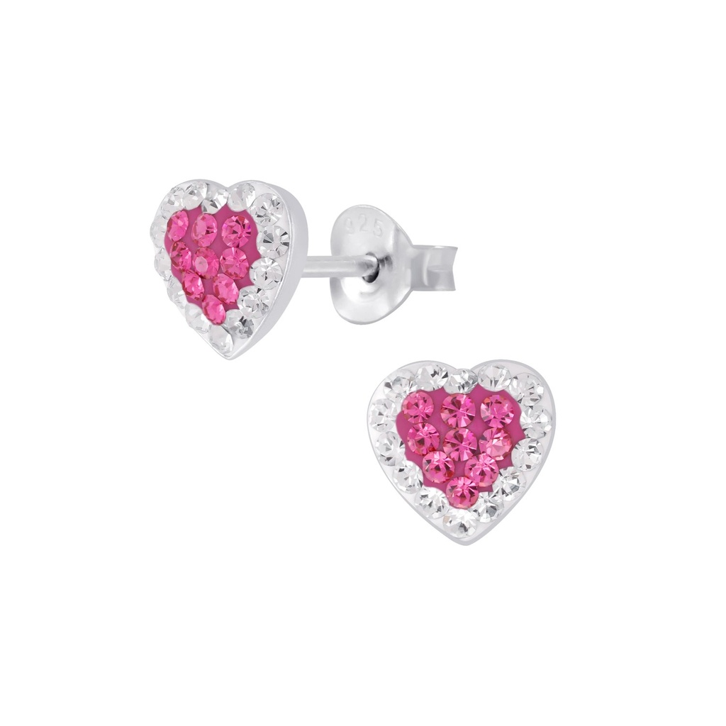 Puces d'oreilles en argent cristal cœur