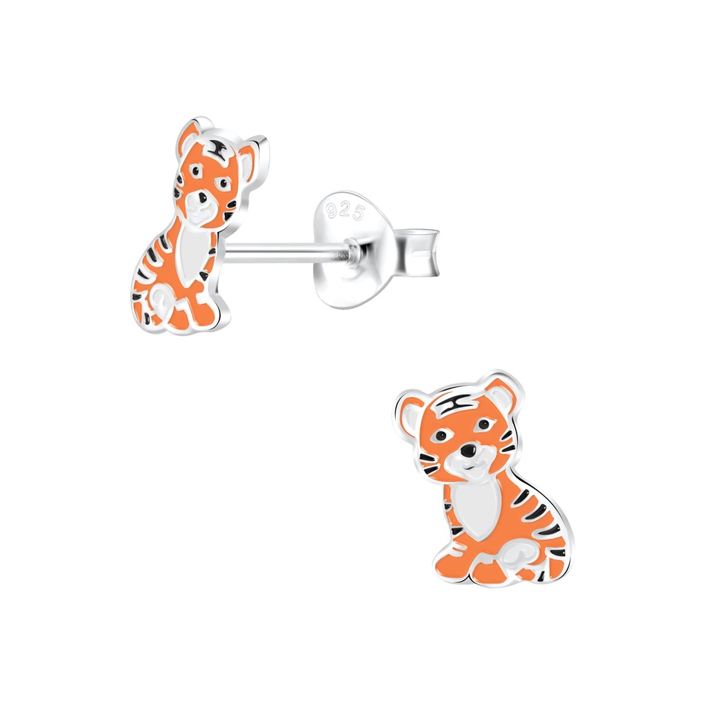 [10006501] Silver Tiger Stud Earrings