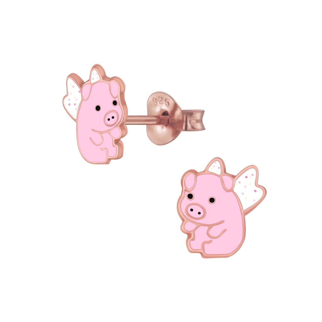 Puces d'oreilles cochon volant en argent