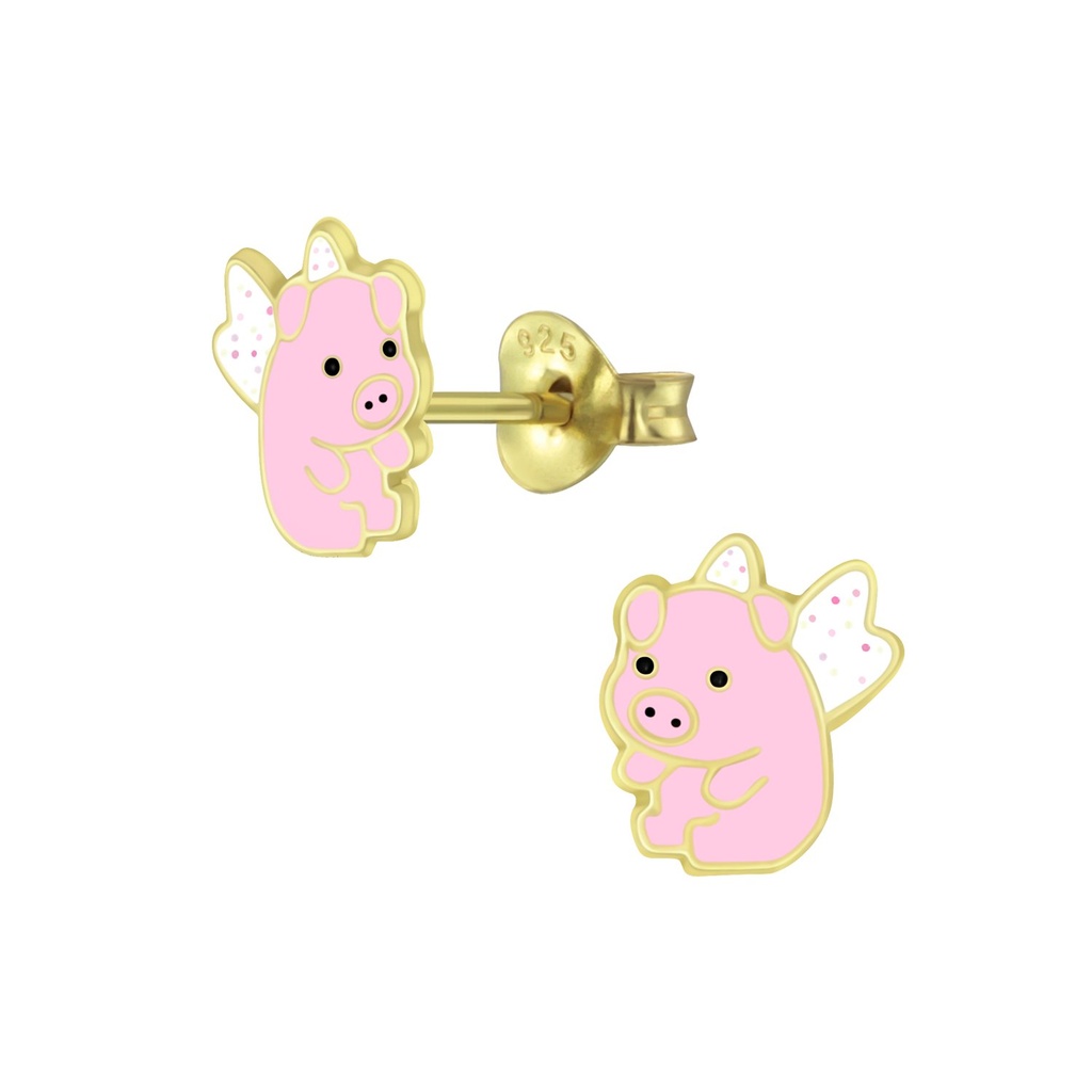 Silver Flying Pig Stud Earrings