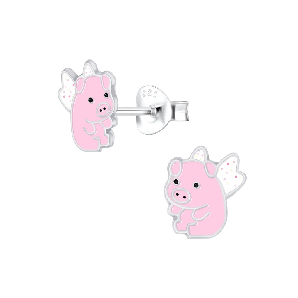 Puces d'oreilles cochon volant en argent
