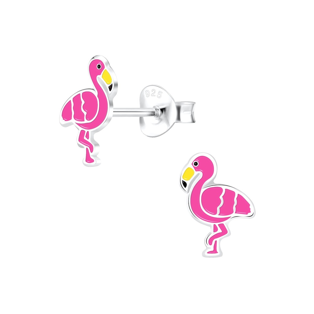 Puces d'oreilles flamant rose en argent
