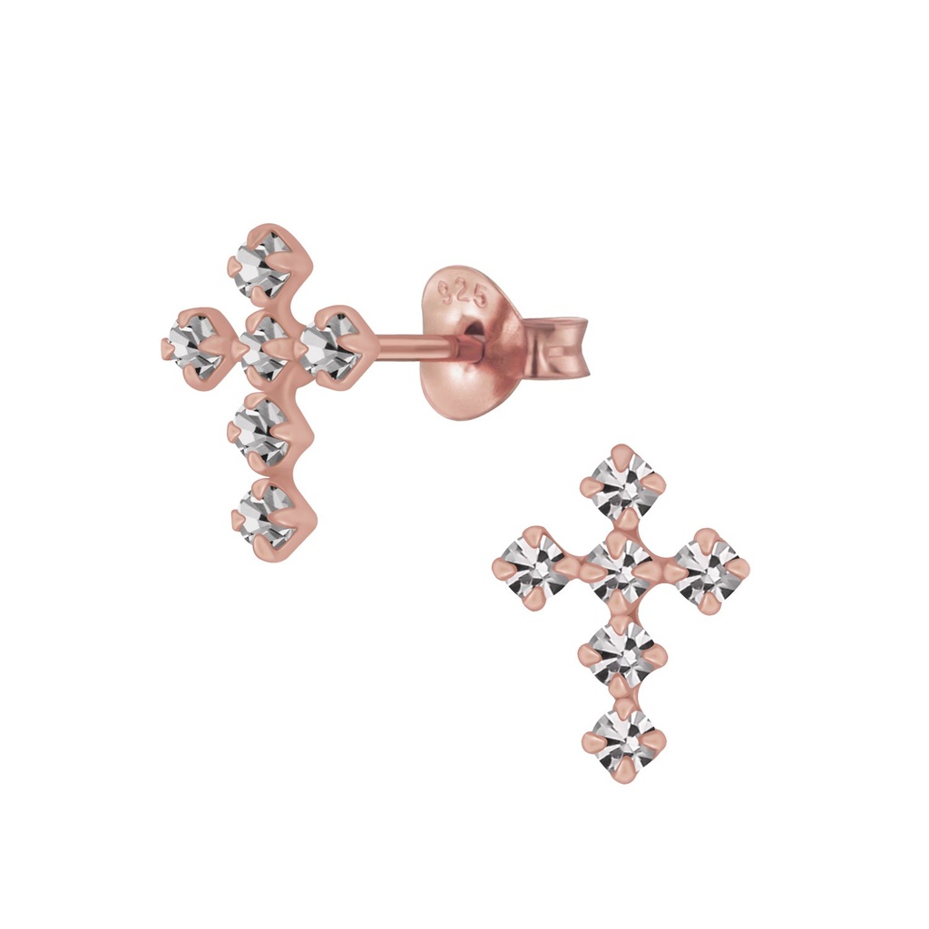 Silver Cross Crystal Stud Earrings
