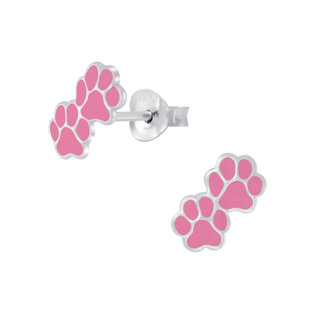 Puces d'oreilles empreinte de patte en argent