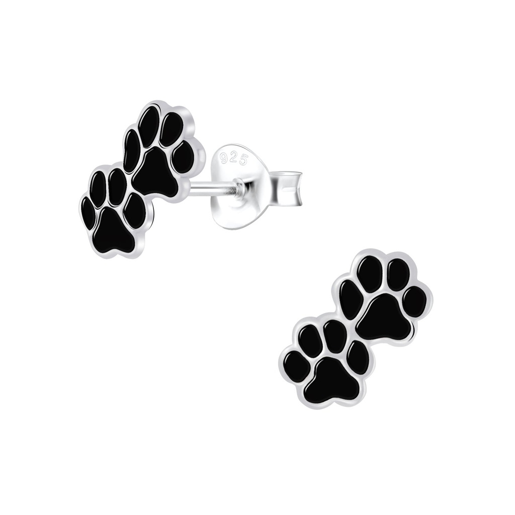 Silver Paw Print Stud Earrings