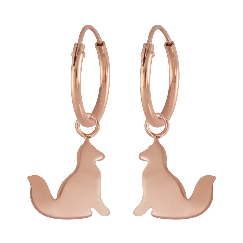 [10004915] Silver Fox Charm Hoop Earrings