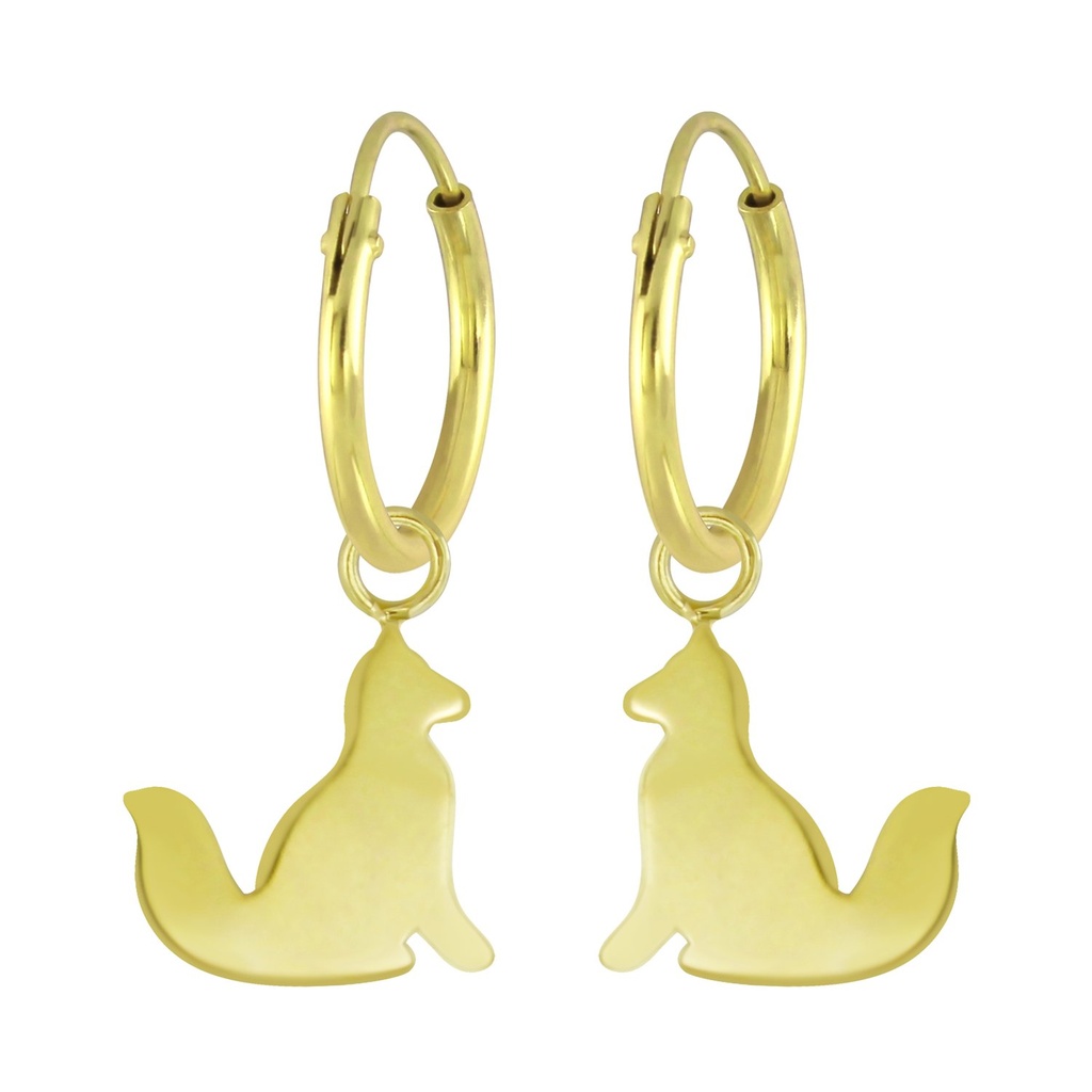 [10006547] Silver Fox Charm Hoop Earrings