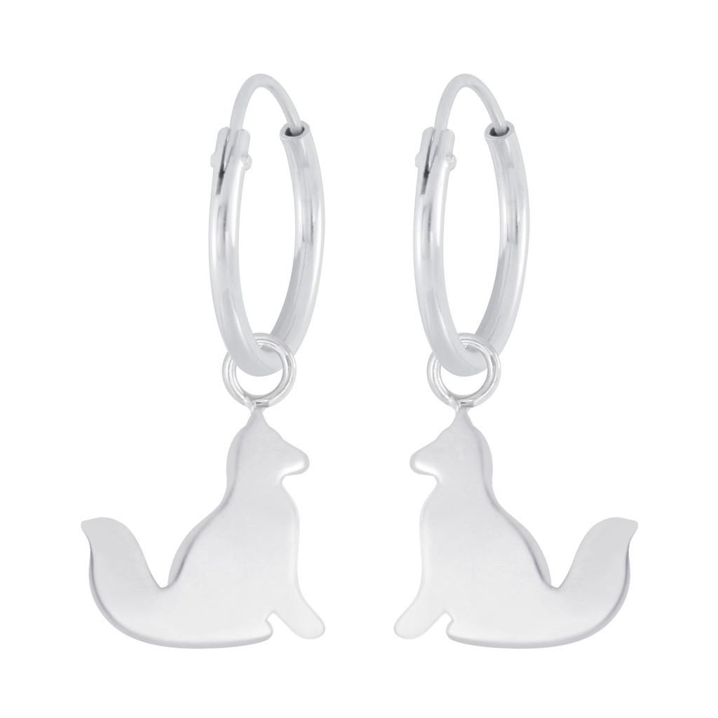 Silver Fox Charm Hoop Earrings