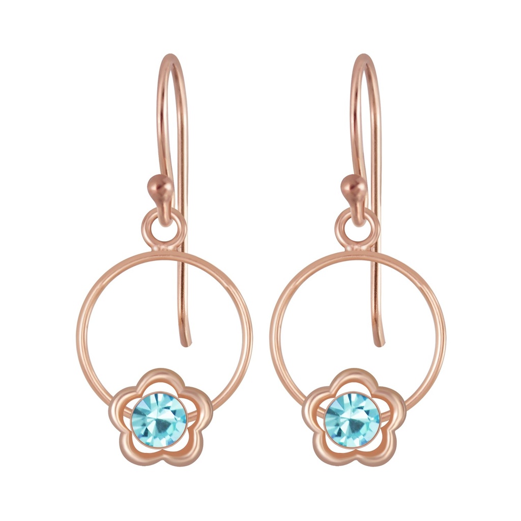 Silver Flower Wire Crystal Earrings