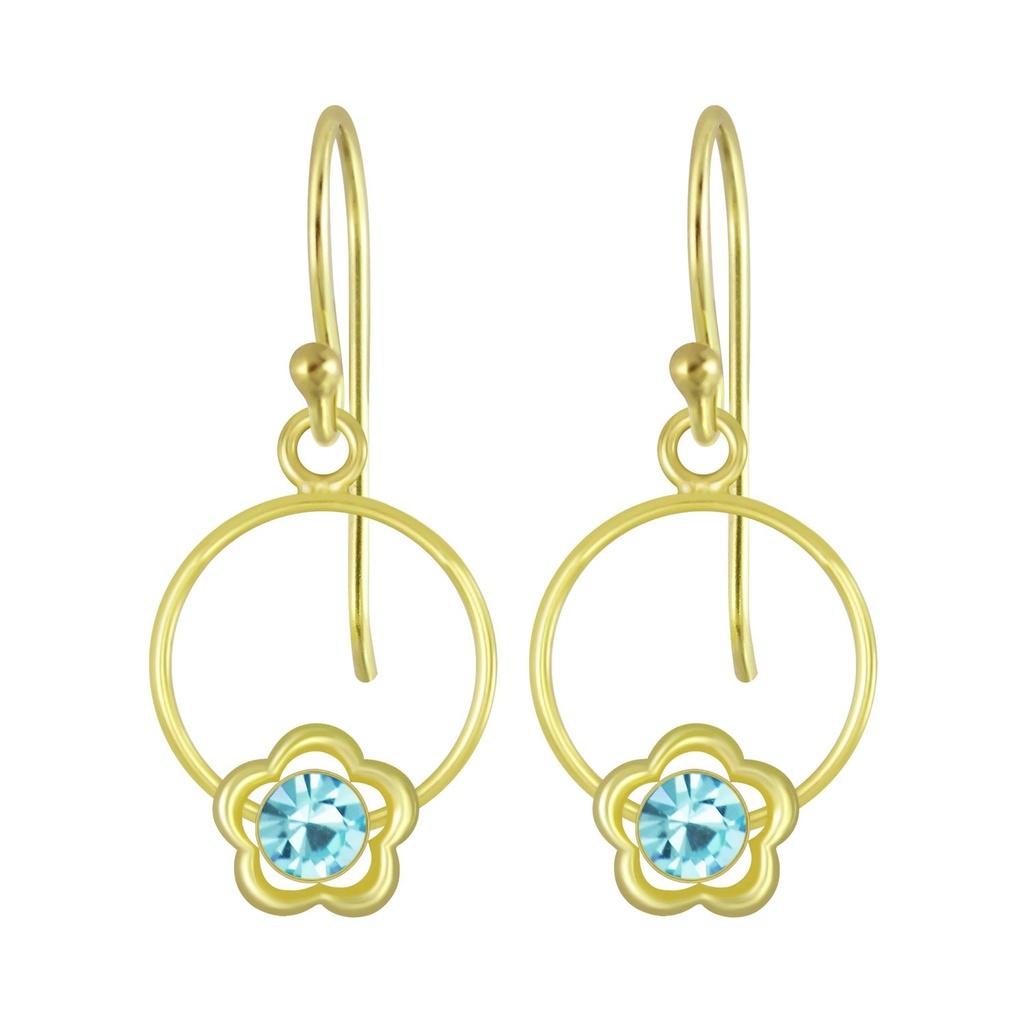 Silver Flower Wire Crystal Earrings