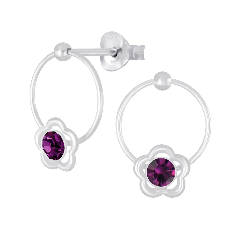 Silver Flower Wire Crystal Stud Earrings