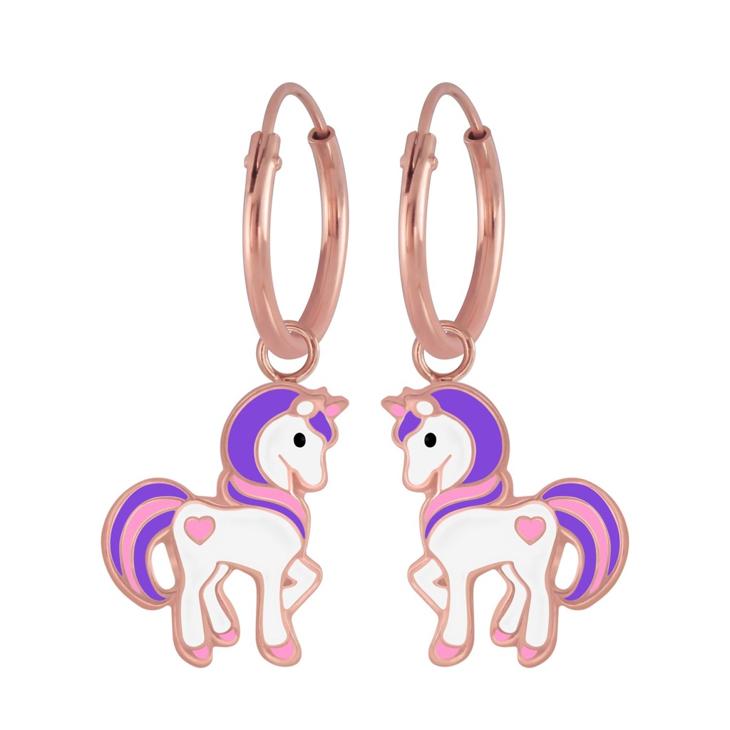 [10006634] Silver Unicorn Charm Hoop Earrings