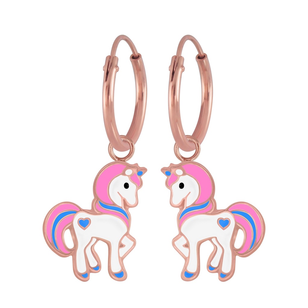 Silver Unicorn Charm Hoop Earrings