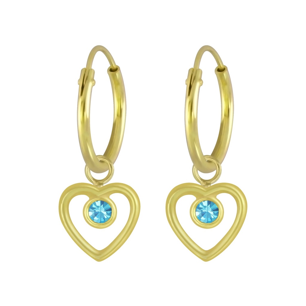 [10006097] Silver Heart Charm Hoop Earrings (Aqua Bohemica)
