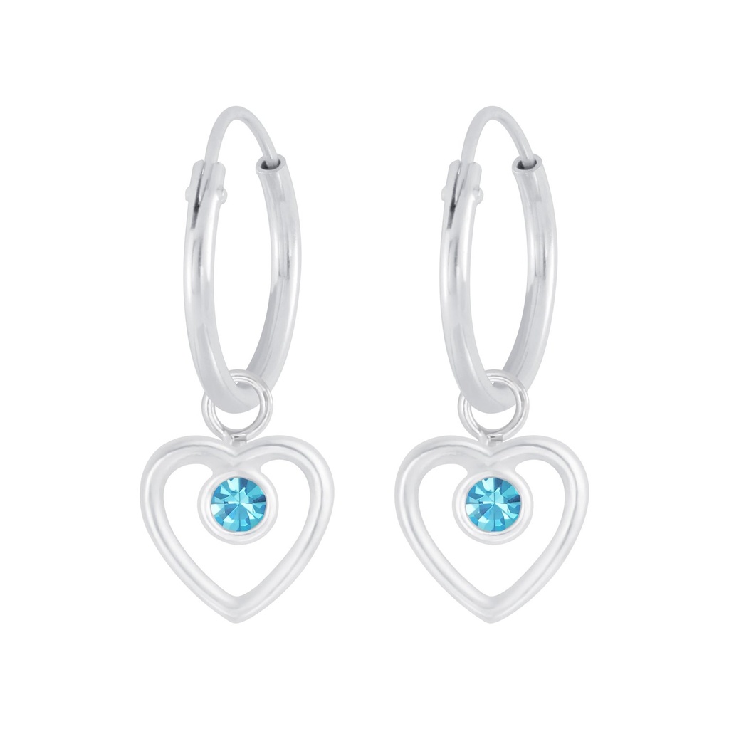 Silver Heart Crystal Charm Hoop Earrings