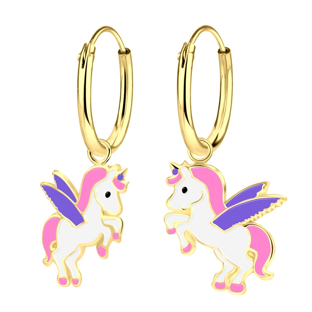 Silver Unicorn Charm Hoop Earrings
