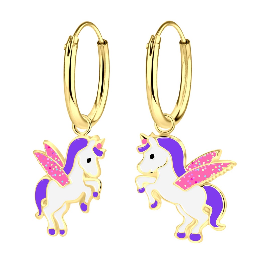 Silver Unicorn Charm Hoop Earrings