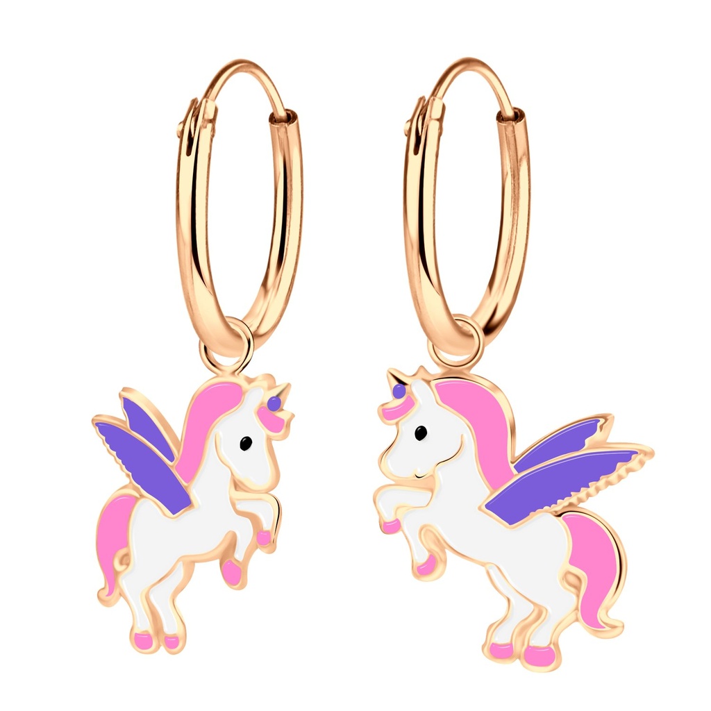 Silver Unicorn Charm Hoop Earrings