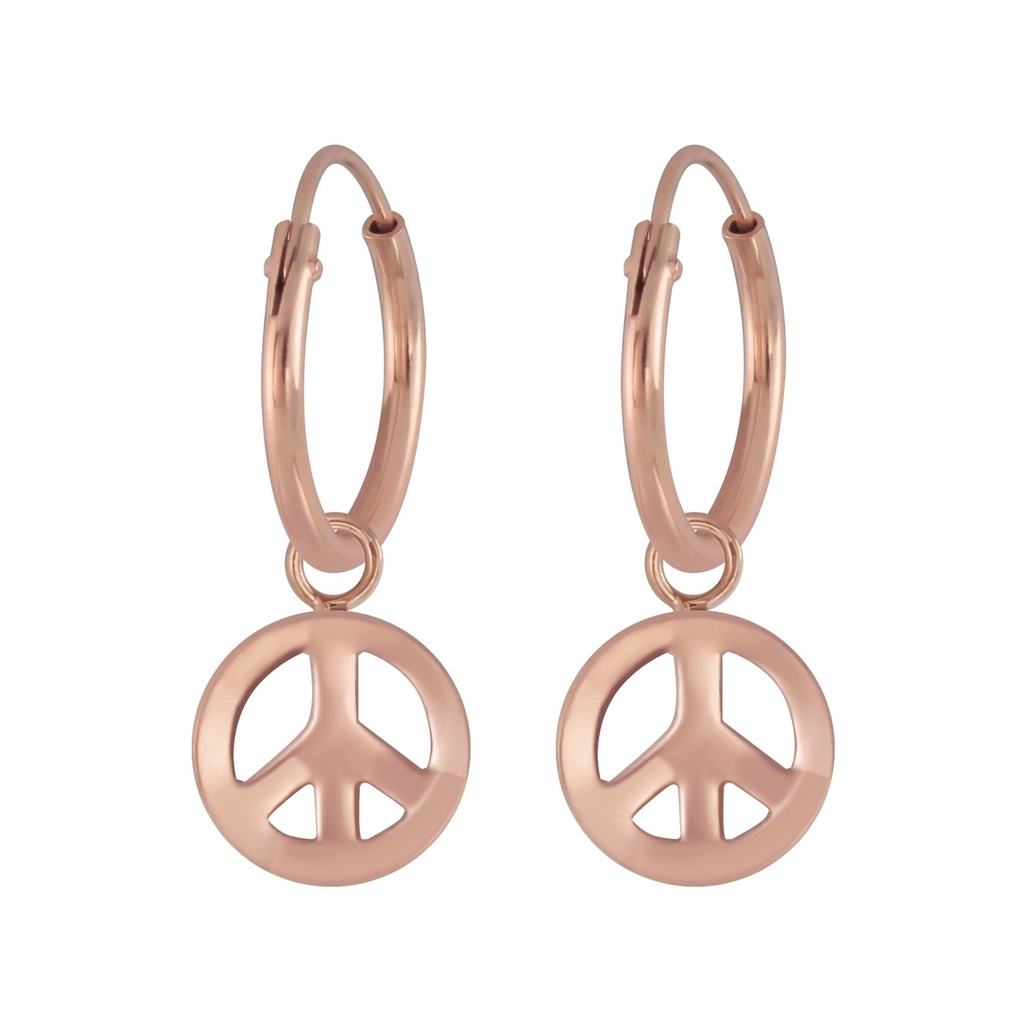 Silver Peace Symbol Charm Hoop Earrings