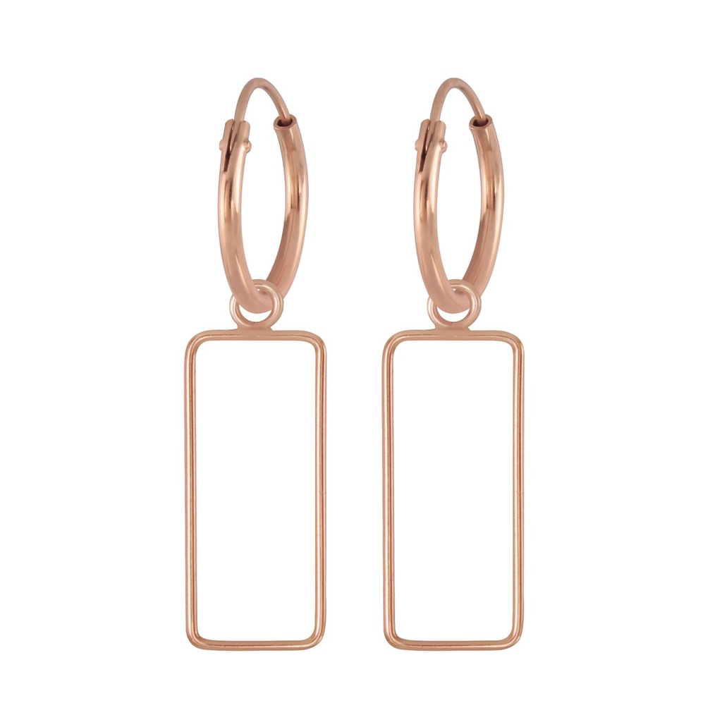 Silver Rectangle Charm Hoop Earrings