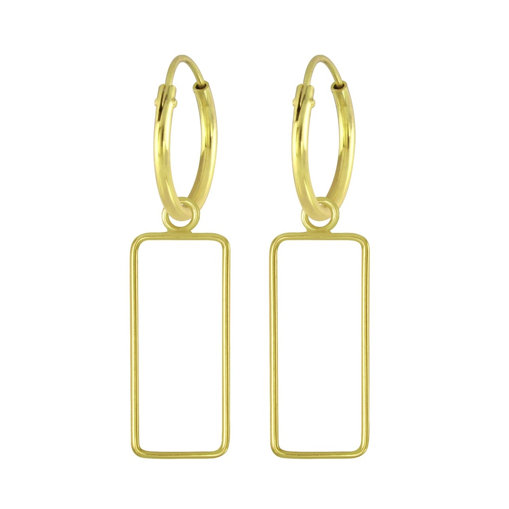 Silver Rectangle Charm Hoop Earrings