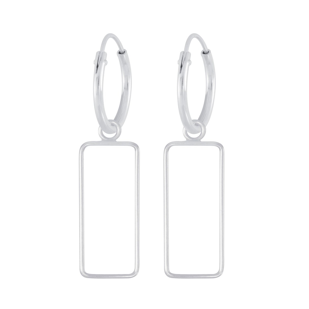 Créoles breloque rectangle en argent