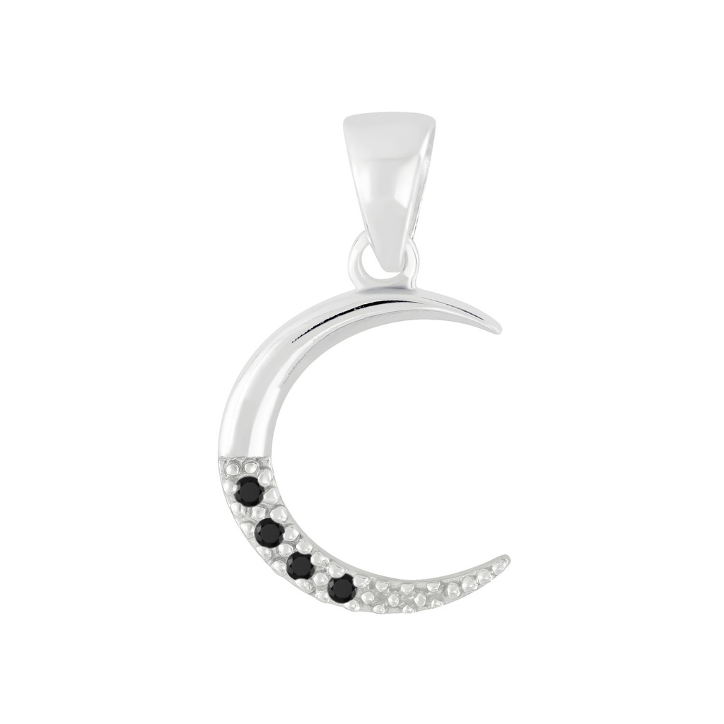 [10006552] Silver Cubic Zirconia Crescent Moon Pendant (Black)