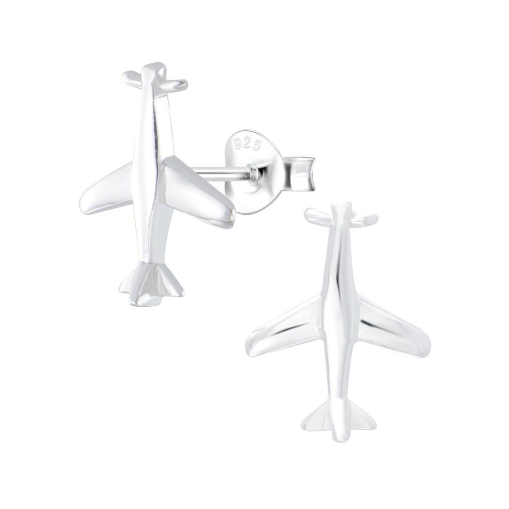 Silver Airplane Stud Earrings